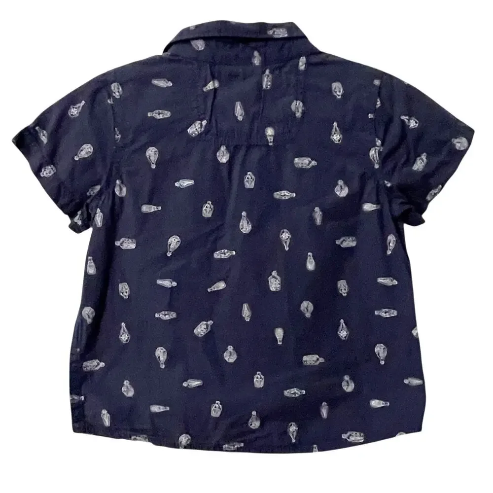 Tommy Bahama Nautical Button Shirt Boys Size 3T Blue Coastal Ship in Bottle